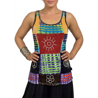 Godavari Knit Cotton Tie-Dye Patchwork Tank