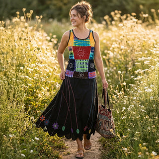 Godavari Knit Cotton Tie-Dye Patchwork Tank