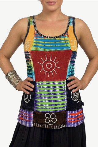 Godavari Knit Cotton Tie-Dye Patchwork Tank