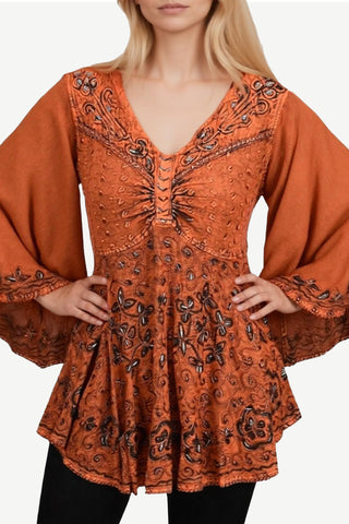 Nagarkot Rayon Bell-Sleeve Embroidered Tunic