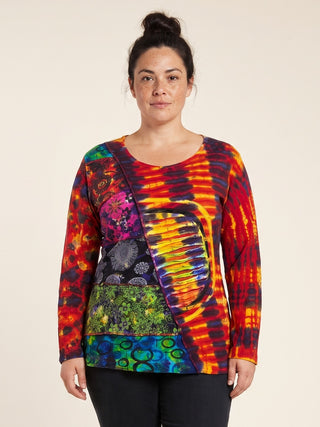 Humla Rib Cotton Tie-Dye Patchwork Blouse