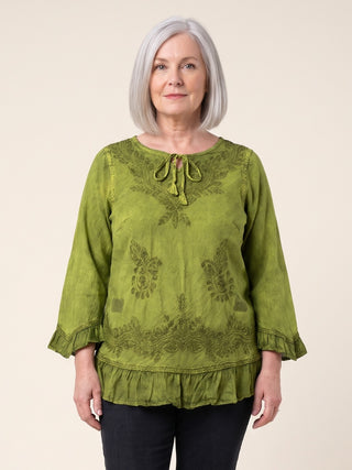 Mardi Rayon Embroidered Ruffle Blouse
