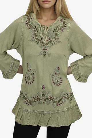 Mardi Rayon Embroidered Ruffle Blouse