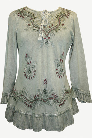 147 B Gypsy Medieval Ruffle Top Tunic Kurta Blouse India - Agan Traders, Sea Green C