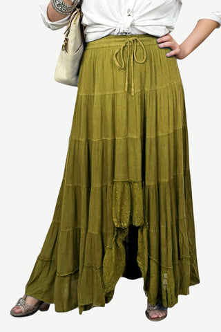 Sauraha Medieval Tiered Rayon Crepe Maxi Skirt