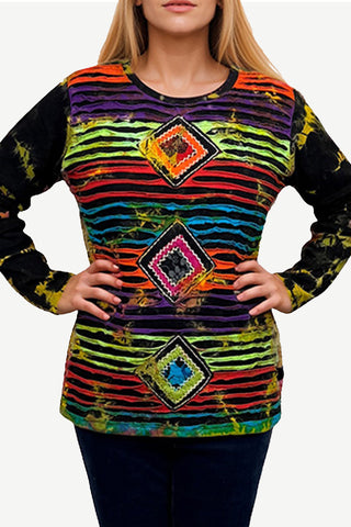 Simikot Rib Cotton Distressed Tie-Dye Razor-Cut Top