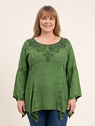Khokana Rayon Asymmetrical Handkerchief-Hem Blouse