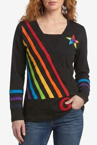 Charikot Rib Cotton Rainbow Star Patch Blouse