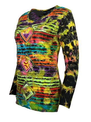 271 RB Bohemian Knit Tie-dye Patched Embroidered Shirt Blouse - Agan Traders; Lime