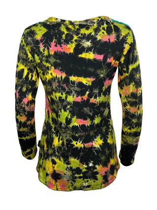 271 RB Bohemian Knit Tie-dye Patched Embroidered Shirt Blouse - Agan Traders; Lime