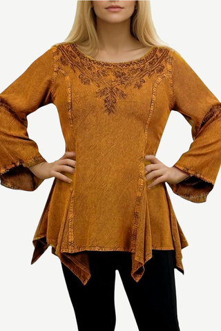 Khokana Rayon Asymmetrical Handkerchief-Hem Blouse