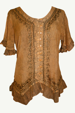 305 B Medieval Bohemian Embroidered Bottom Shirt Blouse - Agan Traders, Old Gold