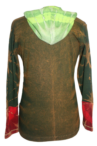 Tie Dye Patchwork Embroidered Floral Hoodie Sweatshirt - Agan Traders, Black Multi