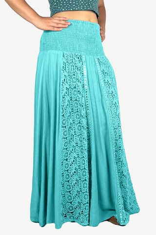 Melamchi Smocked Mirror-Work Twirl Skirt