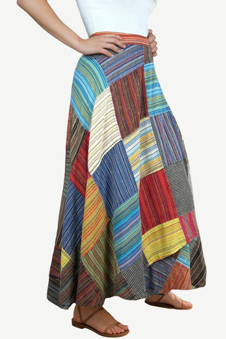 Bajura Patchwork Knit Cotton Maxi Wrap Skirt