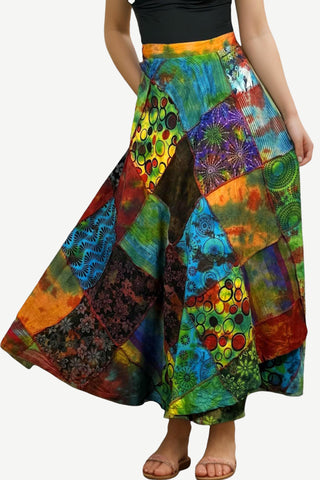 Manaslu Cotton Tie-Dye Patchwork Wrap Skirt