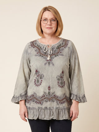 Mardi Rayon Embroidered Ruffle Blouse