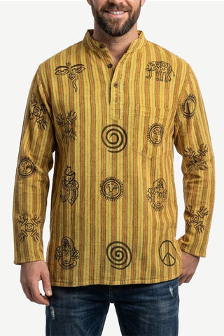 Limi Cotton Men's Auspicious Symbols Mandarin Shirt