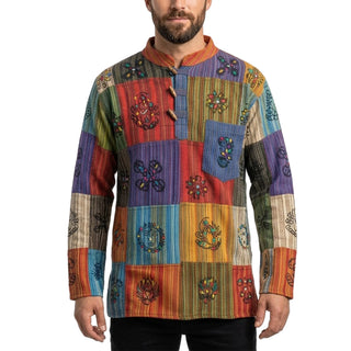 Barpak Cotton Men's Auspicious Patchwork Henley