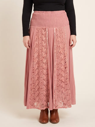 Melamchi Smocked Mirror-Work Twirl Skirt