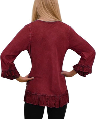 Mardi Rayon Embroidered Ruffle Blouse