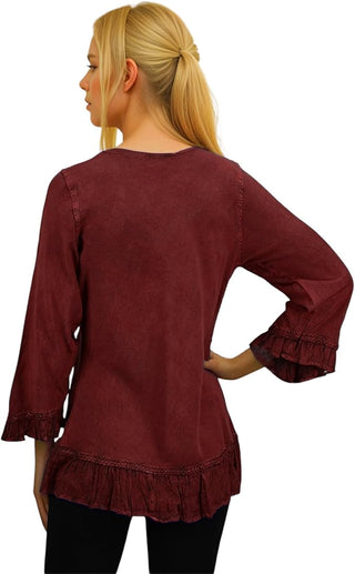 Mardi Rayon Embroidered Ruffle Blouse