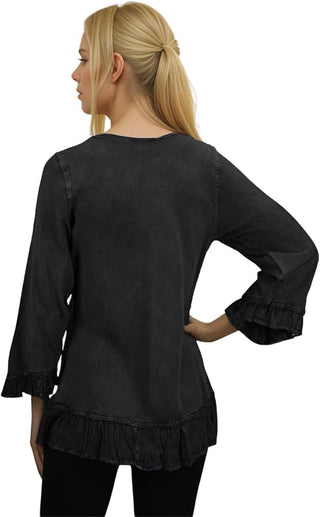 Mardi Rayon Embroidered Ruffle Blouse