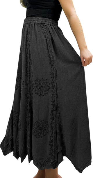 Ghorepani Rayon Medieval Embroidered Maxi Skirt