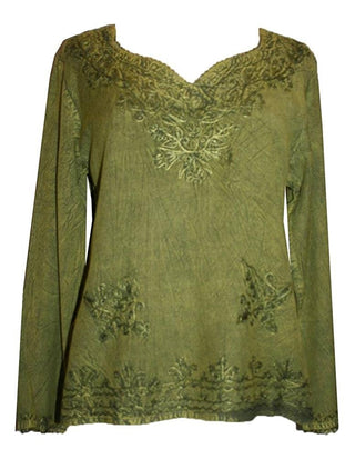 Diamond Neck Renaissance Embroidered Blouse - Agan Traders, LimeGR