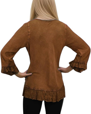 Mardi Rayon Embroidered Ruffle Blouse