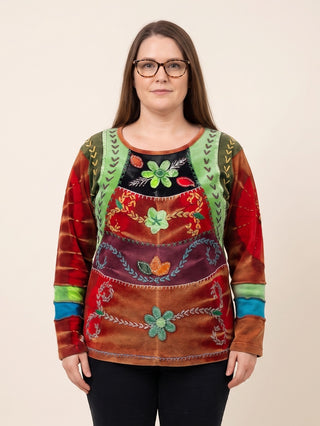 Sankhu Rib Cotton Tie-Dye Embroidered Blouse
