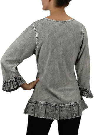 Mardi Rayon Embroidered Ruffle Blouse