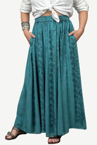 Marpha Rayon Medieval Embroidered Maxi Skirt
