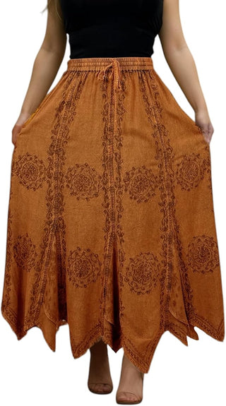 Ghorepani Rayon Medieval Embroidered Maxi Skirt