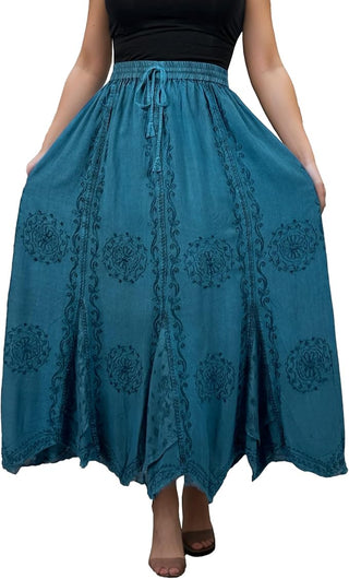 Ghorepani Rayon Medieval Embroidered Maxi Skirt