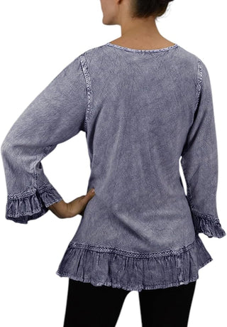 Mardi Rayon Embroidered Ruffle Blouse