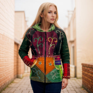Rasuwa Rib Cotton Tie-Dye Patchwork Hoodie