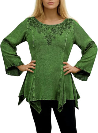 Khokana Rayon Asymmetrical Handkerchief-Hem Blouse