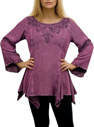 Khokana Rayon Asymmetrical Handkerchief-Hem Blouse
