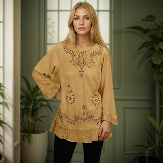 Mardi Rayon Embroidered Ruffle Blouse