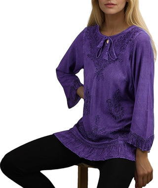 Mardi Rayon Embroidered Ruffle Blouse