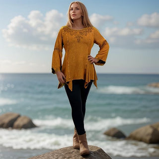 Khokana Rayon Asymmetrical Handkerchief-Hem Blouse