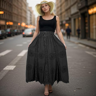 Ghorepani Rayon Medieval Embroidered Maxi Skirt