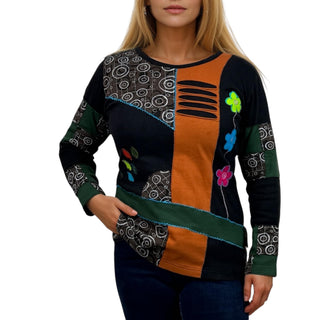 Tukuche Rib Cotton Patchwork Razor-Cut Blouse