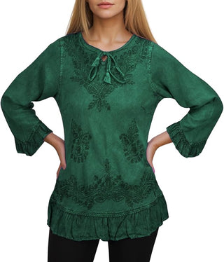 Mardi Rayon Embroidered Ruffle Blouse
