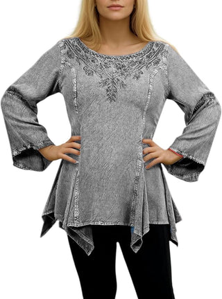 Khokana Rayon Asymmetrical Handkerchief-Hem Blouse