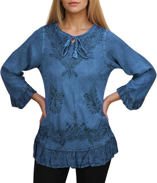 Mardi Rayon Embroidered Ruffle Blouse
