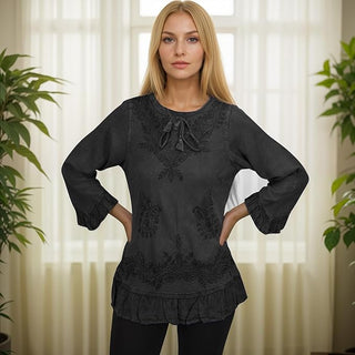Mardi Rayon Embroidered Ruffle Blouse
