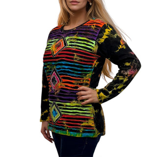 Humla Rib Cotton Tie-Dye Patchwork Blouse