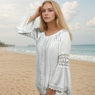Chhusang Lace-Sleeve Rayon Crepe Tunic